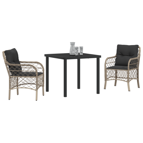 vidaXL 3-delige Tuin Eettafel Set met Kussens Lichtgrijs Poly Rattan afbeelding3 - 1