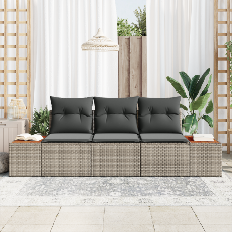 vidaXL Tuin Sofa Set met kussen 3 pcs Grijs poly rattan afbeelding3 - 1