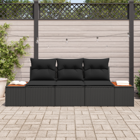 vidaXL Tuin Sofa Set met kussen 3 pcs Zwart poly rattan afbeelding3 - 1