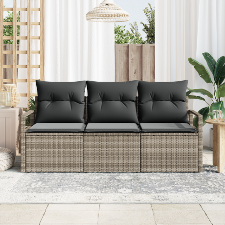 vidaXL Bankstel 3 pcs Grijs poly rattan afbeelding3 - 1