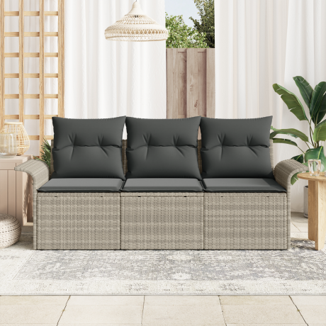 vidaXL Bankstel met kussen 3 pcs Grijs poly rattan afbeelding3 - 1