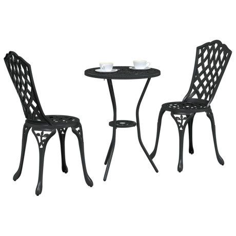 vidaXL 3-delige Tuinbistroset gietaluminium zwart afbeelding3 - 1