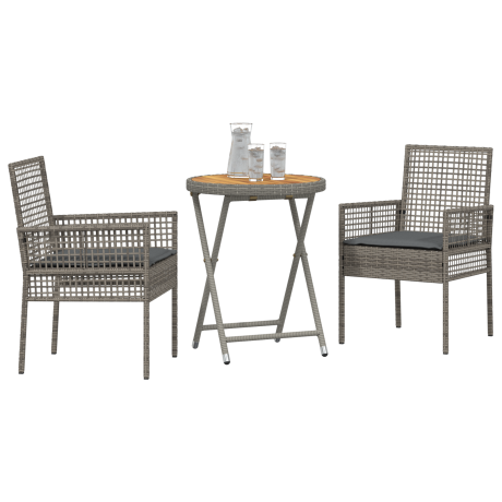 vidaXL 3-delige Tuinbistroset met kussens poly rattan grijs afbeelding3 - 1
