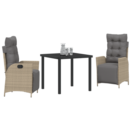 vidaXL 3-delige tuinset eetset beige poly rattan afbeelding3 - 1
