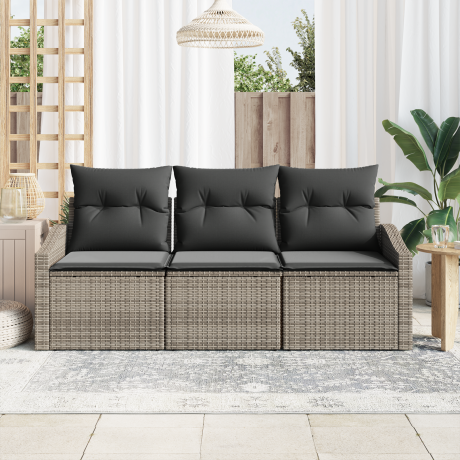 vidaXL Bankstel met kussen 3 pcs Grijs poly rattan afbeelding3 - 1
