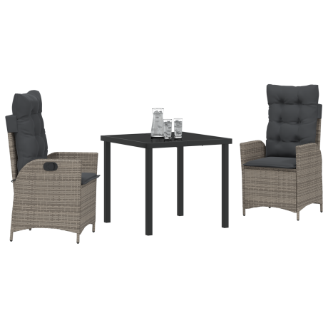 vidaXL 3-delige Tuinset met Kussens Grijs Poly Rattan afbeelding3 - 1