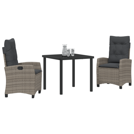 vidaXL 3-delige tuinset met kussens grijs poly rattan afbeelding3 - 1