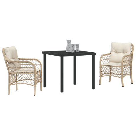 vidaXL 3-delige Tuinset met Kussens in Beige Poly Rattan afbeelding3 - 1