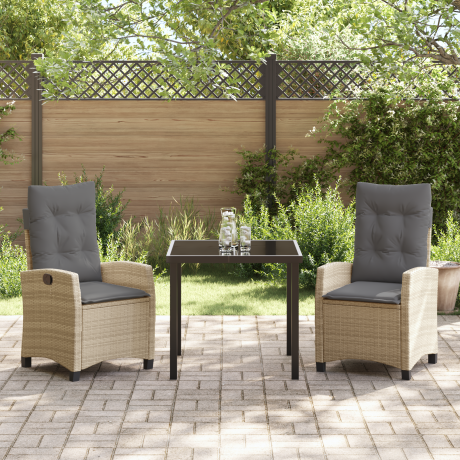 vidaXL 3-delige tuinset met kussens in beige poly rattan afbeelding3 - 1