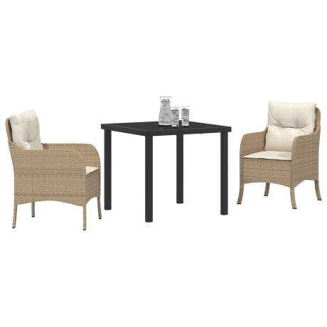 vidaXL 3-delige tuinset met kussens in beige poly rattan afbeelding3 - 1