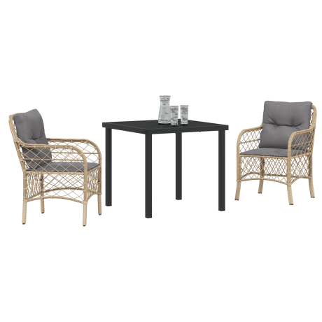 vidaXL 3-delige tuinset met kussens in beige poly rattan afbeelding3 - 1