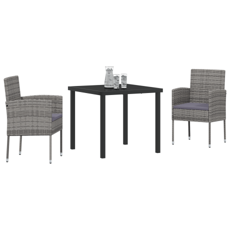 vidaXL 3-delige tuinset met kussens in grijs poly rattan afbeelding3 - 1