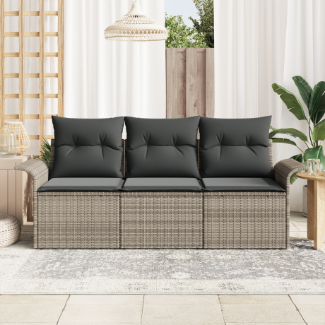vidaXL Bankstel met kussen 3 pcs Grijs poly rattan afbeelding3 - 1