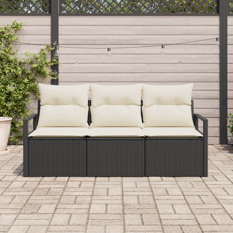 vidaXL Bankstel 3 pcs Zwart poly rattan afbeelding3 - 1