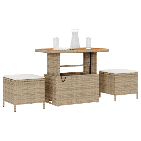 vidaXL 3-delige Tuinset met kussens poly rattan acaciahout beige afbeelding3 - 1