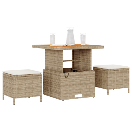 vidaXL 3-delige Tuinset met kussens poly rattan acaciahout beige afbeelding3 - 1