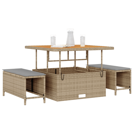 vidaXL 3-delige Tuinset met kussens poly rattan acaciahout beige afbeelding3 - 1