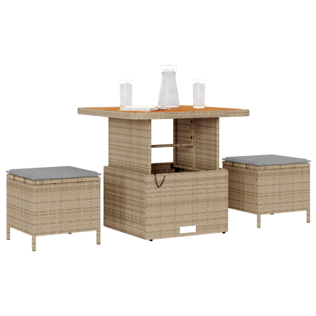 vidaXL 3-delige Tuinset met kussens poly rattan acaciahout beige afbeelding3 - 1