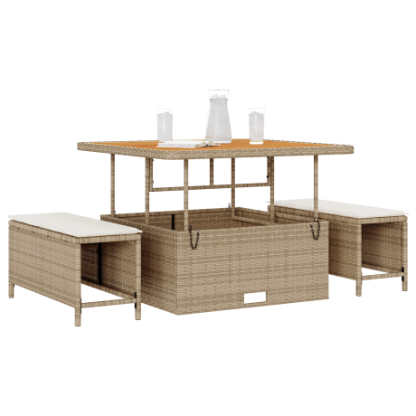 vidaXL 3-delige Tuinset met kussens poly rattan acaciahout beige afbeelding3 - 1
