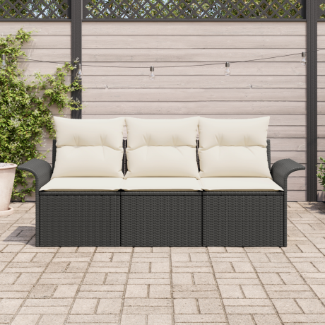 vidaXL Bankstel met kussen 3 pcs Zwart poly rattan afbeelding3 - 1