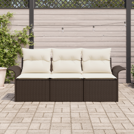 vidaXL Bankstel met kussen 3 pcs Bruin en Crème poly rattan afbeelding3 - 1