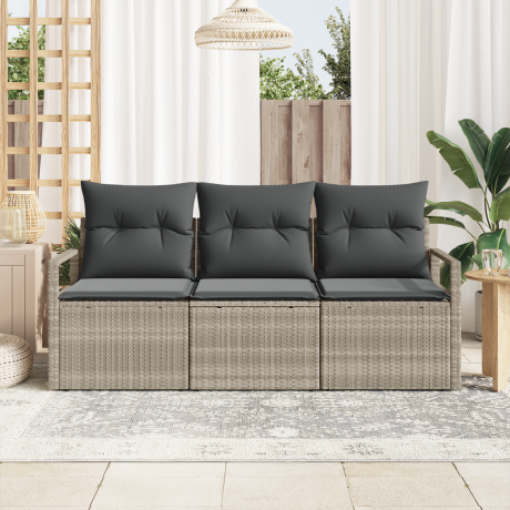 vidaXL Bankstel 3 pcs Lichtgrijs poly rattan afbeelding3 - 1