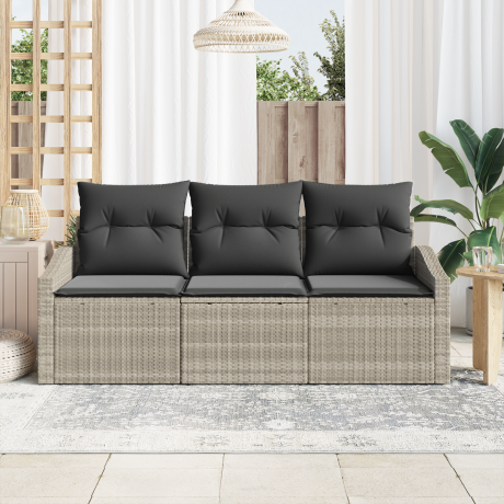 vidaXL Bankstel met kussen 3 pcs Lichtgrijs poly rattan afbeelding3 - 1