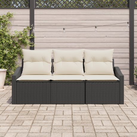 vidaXL Bankstel met kussen 3 pcs Zwart poly rattan afbeelding3 - 1
