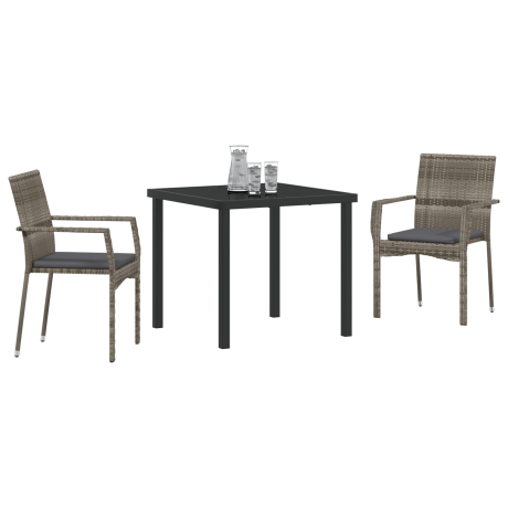 vidaXL 3-delige tuintafel met kussens Grijs Poly Rattan afbeelding3 - 1