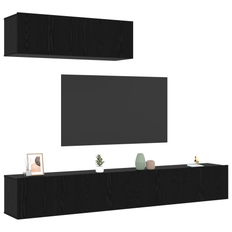 vidaXL Tv-meubelset Wandgemonteerd 3 pcs Zwart Eiken Bewerkt hout afbeelding3 - 1