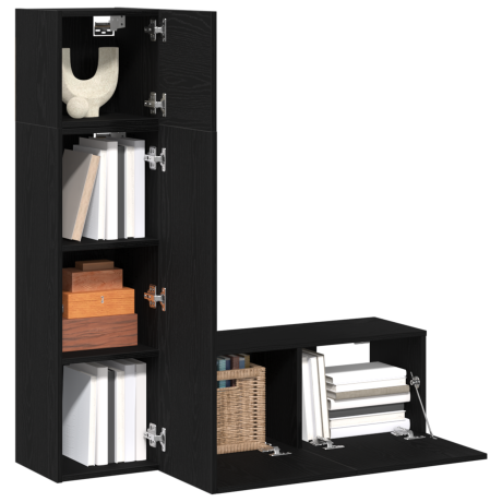 vidaXL 3-delige Tv-meubelset bewerkt hout zwart eikenkleurig afbeelding3 - 1