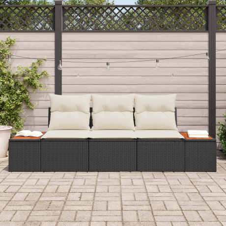 vidaXL Tuin Sofa Set met kussen 3 pcs Zwart poly rattan afbeelding3 - 1