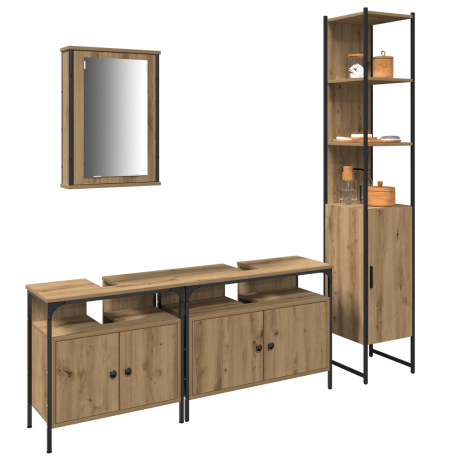 vidaXL 4 Delige Badkamer Meubel Set Artisan Eiken Engineered Hout afbeelding3 - 1