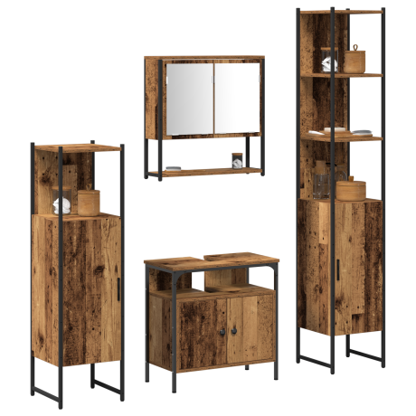 vidaXL Badkamermeubelset met plank 4 pcs Oud hout Bewerkt hout afbeelding3 - 1