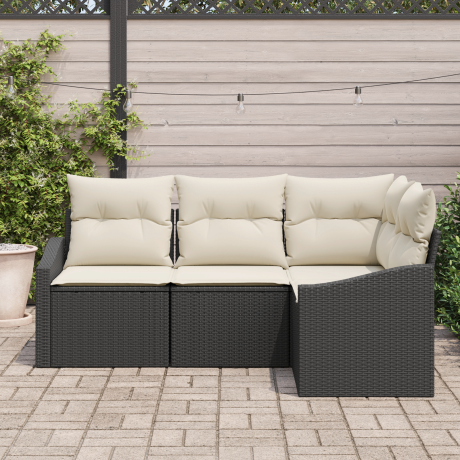vidaXL 4-delige Ligbed Set met Kussen Zwart Poly Rattan afbeelding3 - 1