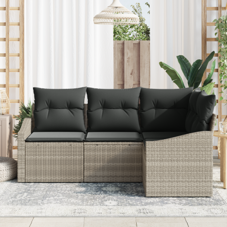 vidaXL Bankstel met kussen 4 pcs Lichtgrijs poly rattan afbeelding3 - 1