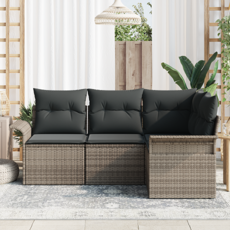 vidaXL 4-delige ligbedden set met kussens in het grijs poly rattan afbeelding3 - 1