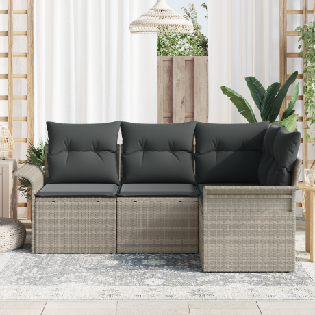 vidaXL 4-delige ligbedset met kussens lichtgrijs poly rattan afbeelding3 - 1