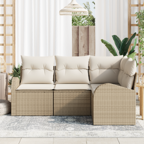 vidaXL 4-delige Tuinbank Set met Kussens Beige Poly Rattan afbeelding3 - 1