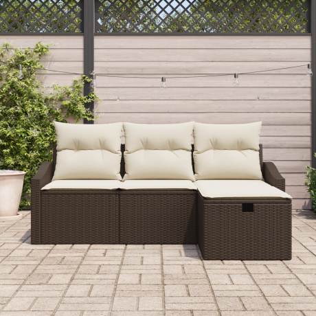 vidaXL Bankstel met kussen met opslag 4 pcs Bruin poly rattan afbeelding3 - 1