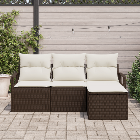 vidaXL Bankstel met kussen met opslag 4 pcs Bruin en Crème poly rattan afbeelding3 - 1