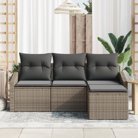 vidaXL Bankstel met kussen met opslag 4 pcs Grijs poly rattan afbeelding3 - 1