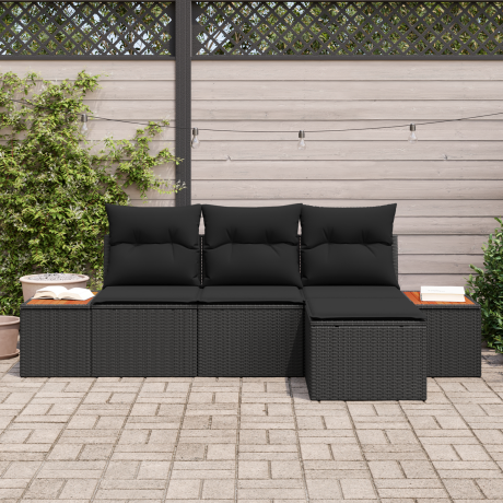 vidaXL Tuin Sofa Set met kussen met kussen 4 pcs Zwart poly rattan afbeelding3 - 1