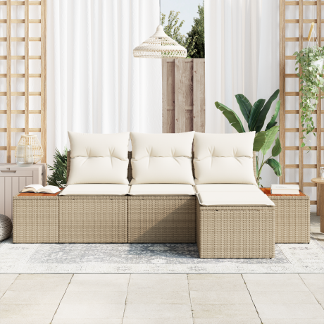 vidaXL Tuin Sofa Set met kussen 4 pcs Beige en Crème Poly Rattan afbeelding3 - 1