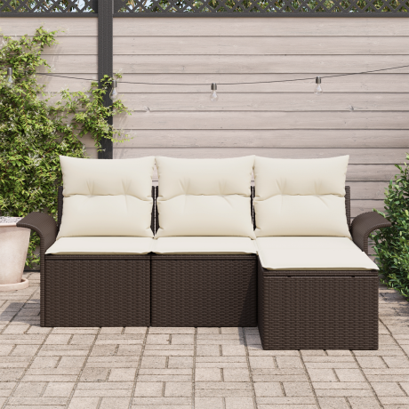 vidaXL Bankstel met kussen 4 pcs Bruin en Crème poly rattan afbeelding3 - 1