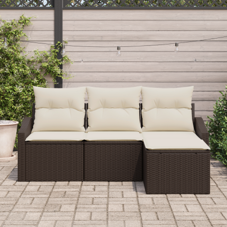 vidaXL Bankstel met kussen 4 pcs Bruin poly rattan afbeelding3 - 1