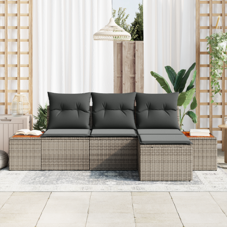 vidaXL Tuin Sofa Set met kussen met kussen 4 pcs Grijs poly rattan afbeelding3 - 1