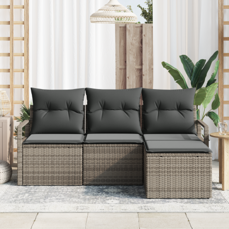 vidaXL Bankstel met kussen met opslag 4 pcs Grijs poly rattan afbeelding3 - 1