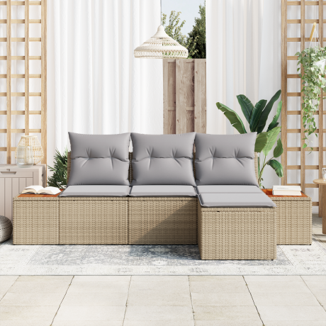 vidaXL Tuin Sofa Set met kussen 4 pcs Beige en Licht Grijs Poly Rattan afbeelding3 - 1