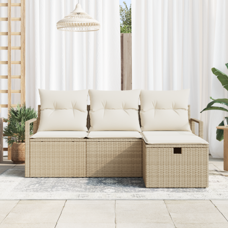 vidaXL 4-delige tuinset met kussens in beige poly rattan afbeelding3 - 1